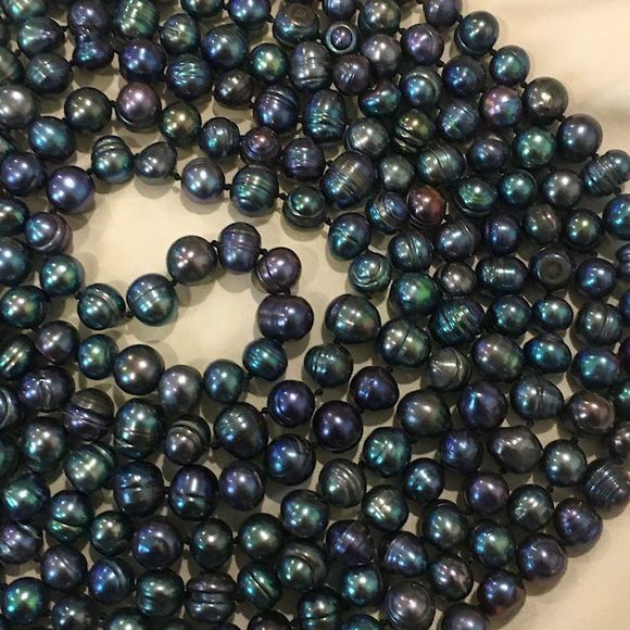 Vintage Peacock Pearls Necklace Endless Strand 99 inches Long - Picture 9 of 12
